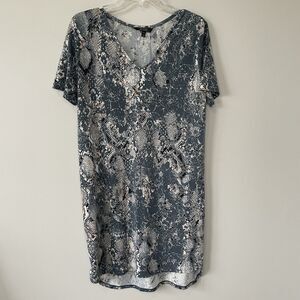Christian Siriano Shift Dress Womens Medium Snake Skin Print Blue Gray V-Neck